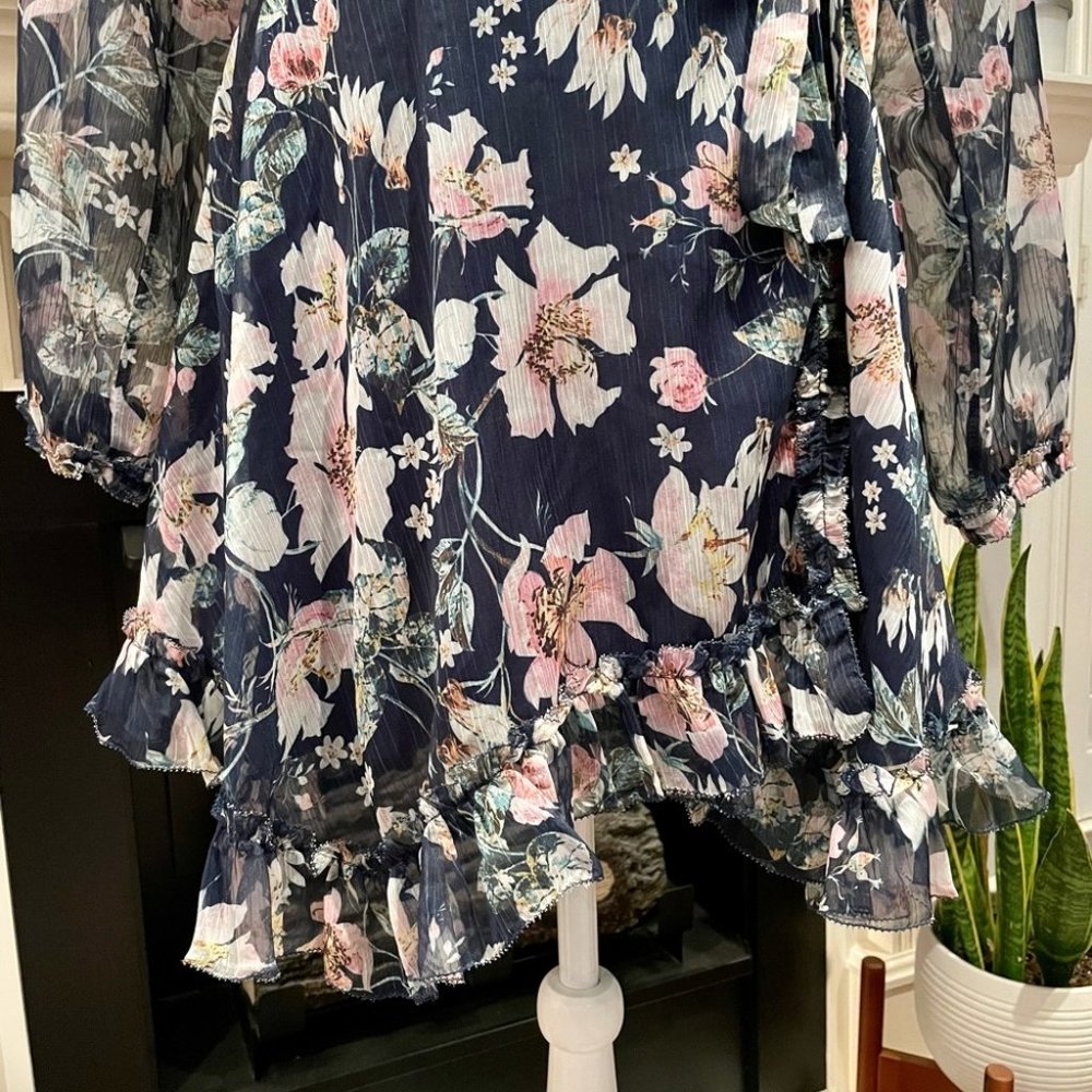 TJD The Jetset Diaries Fleur Sheer Floral Mini Long Sleeve Dress - Picture 8 of 10